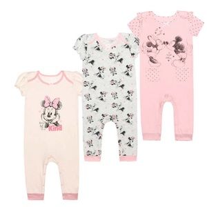 Disney Minnie Mouse 3 pack onesies Oatmeal, pink, and Gray